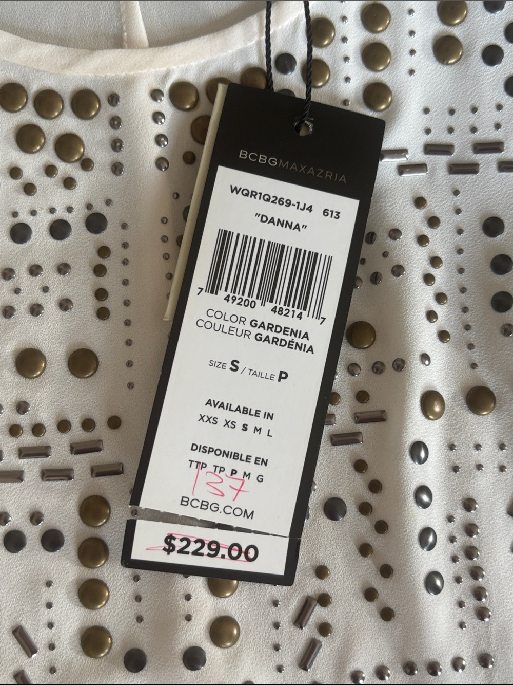 NWT BCBG Max Azria Danna Studded Geometric Chiffon Tank Top with Elongated back - Picture 5 of 10